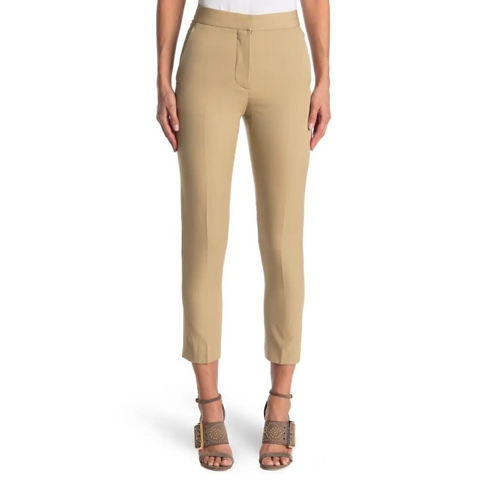 Burberry Womens Tan Wool Tailored Cropped Straight Leg Trousers Pants Sz 8 New